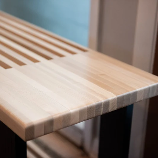 36-60 Maple Entryway Bench with Shoe Rack – Slatted Modern Design – Solid Wood – Mid Century Inspired