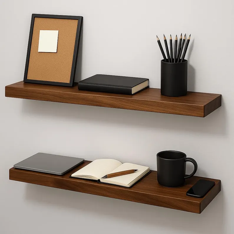 Solid Wood Floating Shelf, Live Edge Wall Shelf, Rustic Oak or Walnut Shelf, Handmade Wall Mounted Storage Shelf, Wooden Home Decor