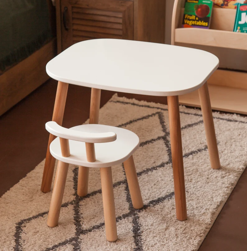 Montessori kids table and chairs set, waldorf toddler table, montessori furniture, toddler table and chairs, waldorf wooden chair for kids