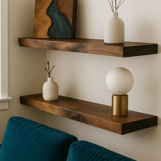Solid Wood Floating Shelf, Live Edge Wall Shelf, Rustic Oak or Walnut Shelf, Handmade Wall Mounted Storage Shelf, Wooden Home Decor