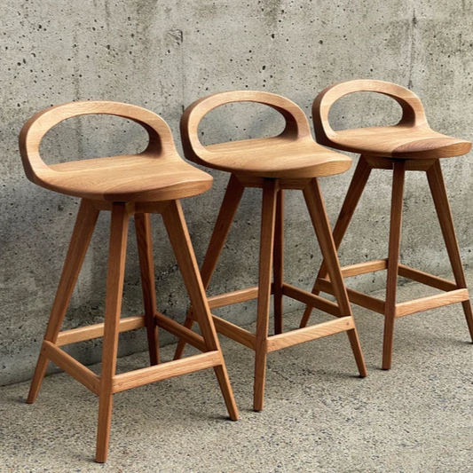 Swiveling Wood Counter Stool | Carved Seat | Mid Century Modern Stool | Tractor seat stool | Kitchen Barstool | Natural Finish